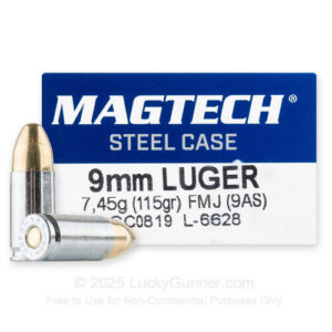 1000rds – 9mm Magtech Steel 115gr. FMJ Ammo **STEEL CASES**